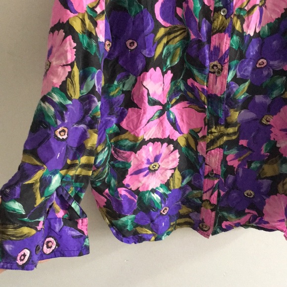 Vintage Colorful Silk Floral Button Down Long Sleeve Size Medium - Picture 4 of 8